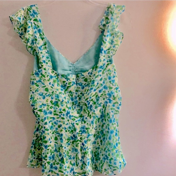 Romance Silky Chiffon Sleeveless Top, Tie Back, Watercolor Blue/Greens, 12 - Picture 2 of 8